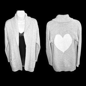 Charter Club Gray Shawl Collar Sweater w/ Heart Detail Women's Oversized  Size S